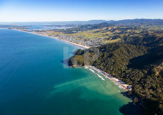 A view of Waihi Beach from the air